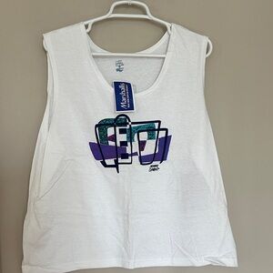 Moving Comfort White Muscle Tee with Graphic Design